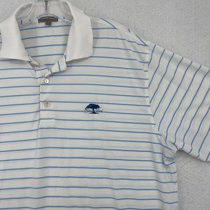 Peter Millar Summer Comfort Mens Large Golf Shirt Short Sleeve White Blue Stripe